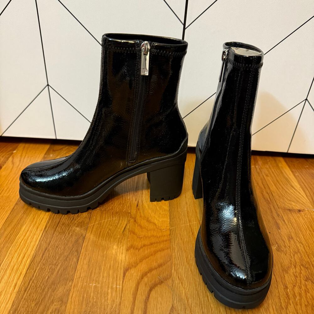 D’amelio Womens 7 Black Faux Patent Leather Chelsea Boots Booties Goth Punk